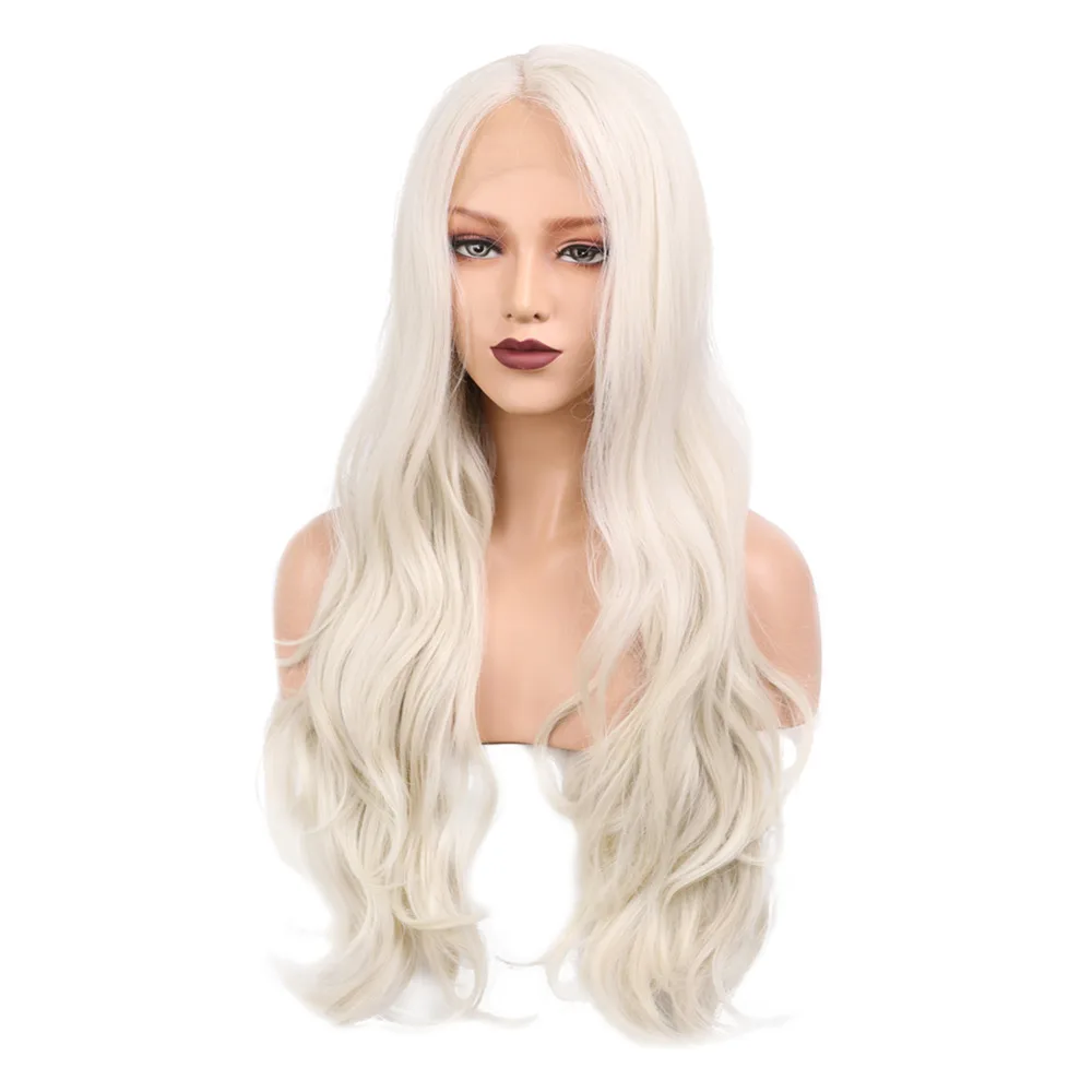 

EEWIGS Long Pure White Synthetic Lace Front Wig Glueless 150% Density High Temperature Loose Wave Wigs For Women
