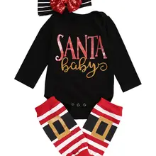 4 шт. новорожденных летние оптом с коротким рукавом с круглым вырезом Обувь для девочек Рождественская одежда комбинезон+ гетры+ повязка на голову комплект одежды 0-18 м