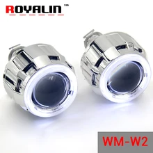 ROYALIN W2 Halogen Lens H1 Projector Headlight with CCFL Halo Rings Angel eyes White Red Blue for H1 H4 H7 Auto Xenon Lamp DIY