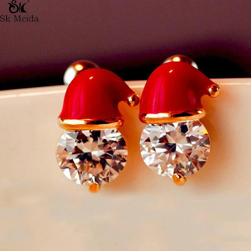 

Christmas Earrings Santa Claus Studs Inlaid With Zircon For Women Christmas Decorations Female Christmas Party Jewelry CH-24