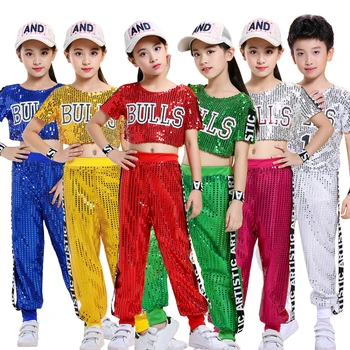 

Children's Jazz Dance Sequins Street Dance Cheerleading Performance Costume Girls Boys Modern Dance Hip Hop Stage Wear Outfit