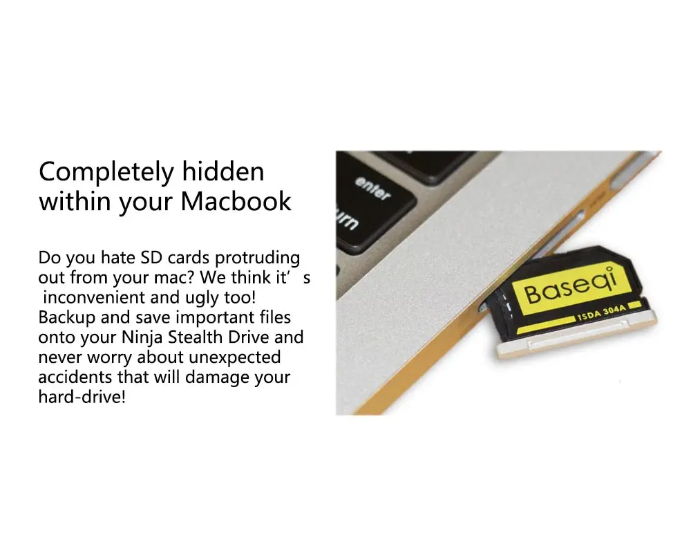 Baseqi Ninja Stealth Drive адаптер для Macbook Pro(Non-retina 2010-2012) 13 дюймов и 15 дюймов 103A металлический адаптер для карты памяти