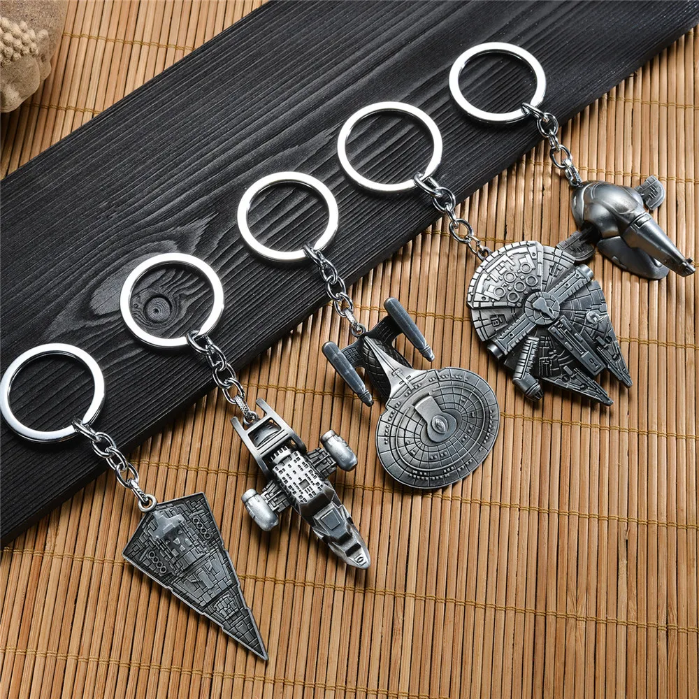 

New Arrival Wholesale Anime Star Wars Star Spacecraft Warship Pattern Alloy Keychains Key Ring For Kids Toys Christmas Gift