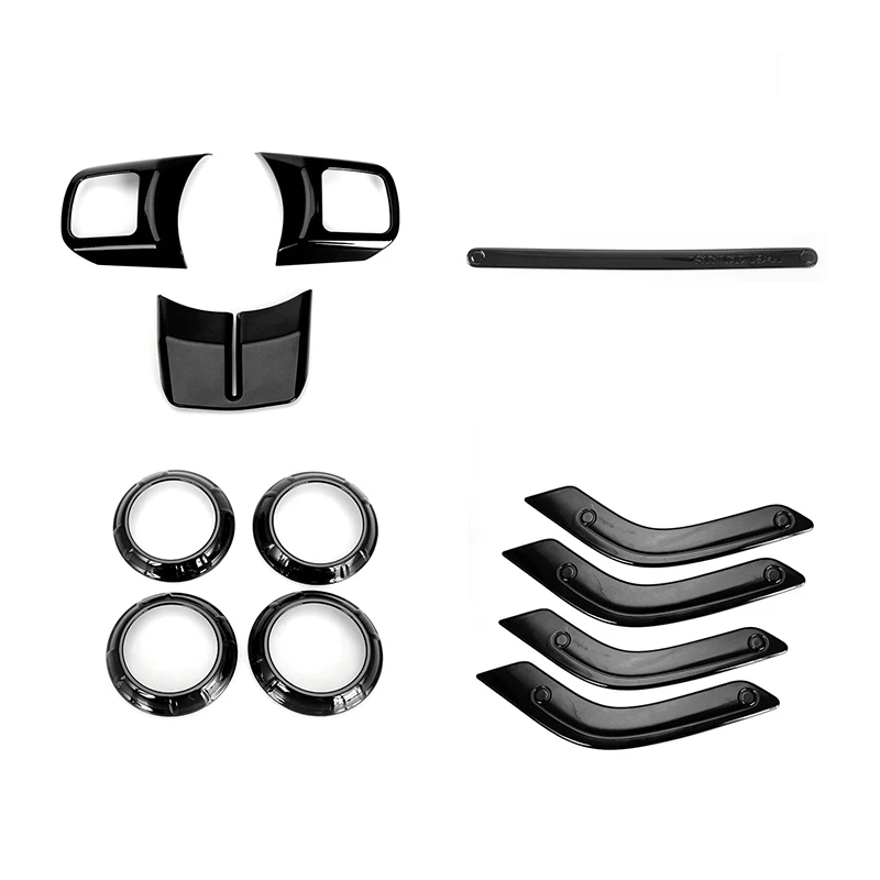 SHINEKA 4 двери автомобиля аксессуары для интерьера набор рулевое колесо крышка рамка вентиляционное отверстие крышка выхода для Jeep Wrangler JK 2012 - Название цвета: black