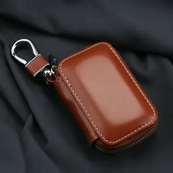 

Car Key Fob Case Cover Protection Keychain Bag Leather Zipper Decoration Tags