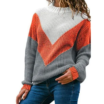 

Sweaters women winter 2019 jumpers knitted clothes fashion Women Contrast stitching knit sweater female loose large size sweater