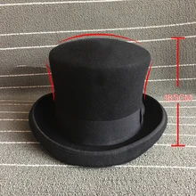 18.5cm Plus Sizes Magician Bowler Hat Steampunk Victorian Formal Dome Top Black Hat 100% Wool Felt Classic Fedoras Mad Hatter