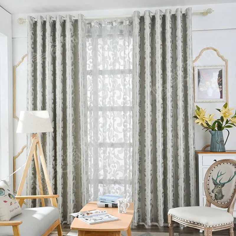 Simple Europe Jacquard Blackout Curtains Gold Pink Gray For Living