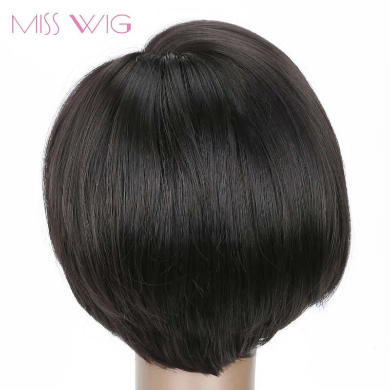 MISS WIG Curved Simulation Scalp 6Inchs Short Wigs for Black Women Synthetic Wigs Black- Hair