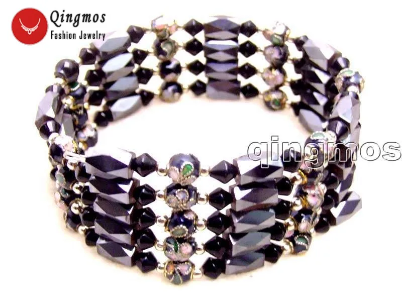 Qingmos Alla Moda Cloisonne Del Braccialetto Per Le Donne Con 6Mm Rotondo Nero Cloisonne & Nero Ematite Magnetica Collana Lunga Dei Monili B280