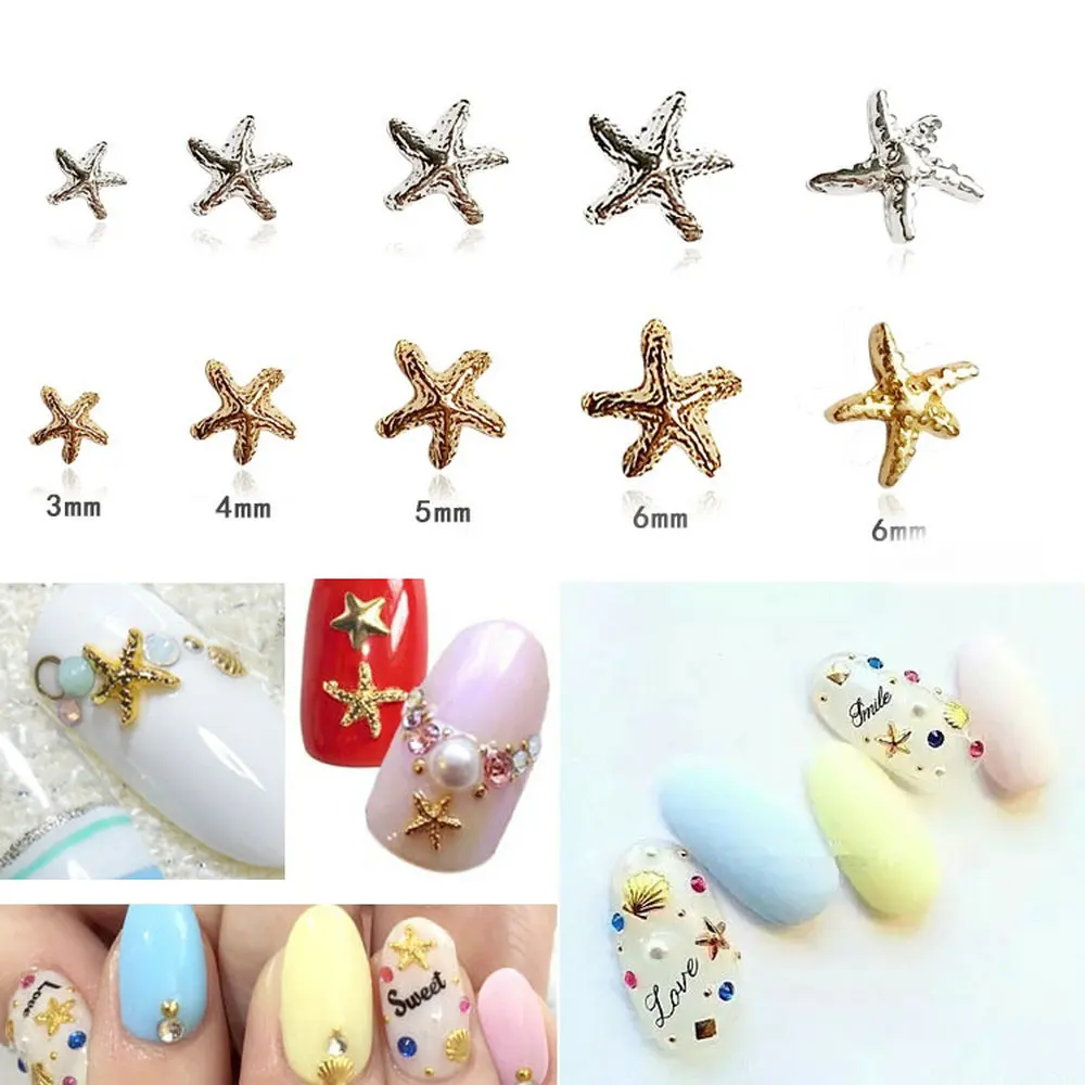 

100pcs 3mm&5mm Nail Art Rivets Starfish styles 2 Colors=Gold/Silver Design 3D Nail Art DIY Charm Metal Studs Nail Art Decoration