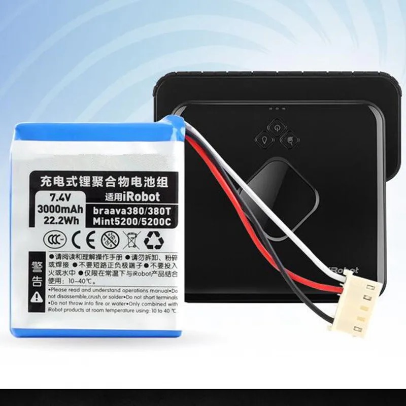 

High Quality 7.4V 3000mah Lithium Battery Pack Replacement for Irobot Braava 380T 380 5200c 5200 381 Sweeper Cleaner Accessories