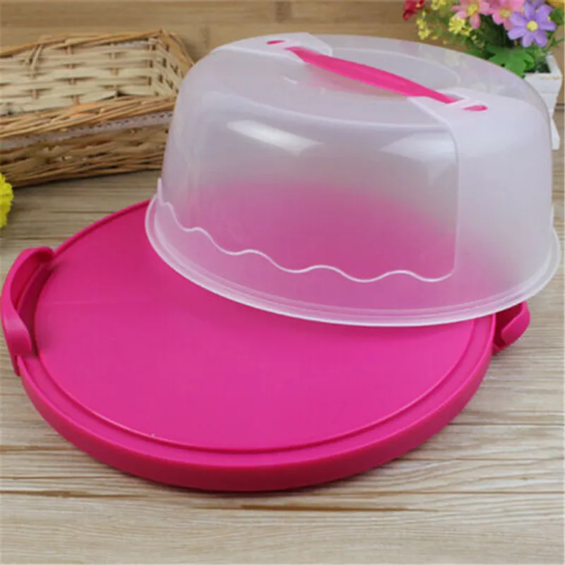 

Plastic Round Portable Latching Cake Box Carrier Handle Pastry Storage Boxes Dessert Container Cover Case Birthday Wedding Party