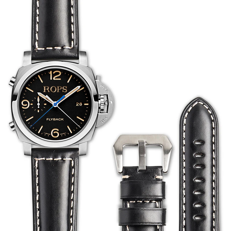 

ROPS Genuine Leather Watch Band Strap for Panerai Business style Watchbands Belt Stainless Steel Buckle 22mm 24mm Accessories