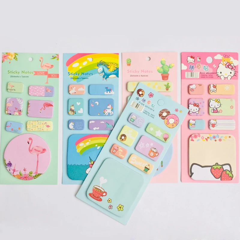

1 Pack Kawaii Flamingo Unicorn Cactus Kitty Memo Pad Sticky Notes Writing Notepad School Office Supply Stationery