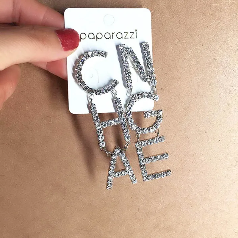 Длинные буквы со стразами CHA NGE Висячие серьги для женщин модные ювелирные изделия трендовые массивные серьги аксессуары