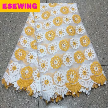 

ESEWING African Beaded Lace Fabric 2018 High Quality Lace Material Yellow French Lace Fabric Nigerian Tulle Mesh Lace Fabrics