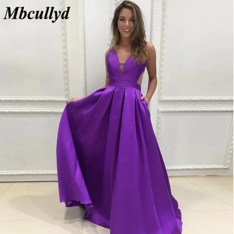 Mbcullyd фиолетовые длинные свадебные платья сексуальные v-образным вырезом женское свадебное платье с карманами халат De Soiree изготовление на заказ - Цвет: Фиолетовый