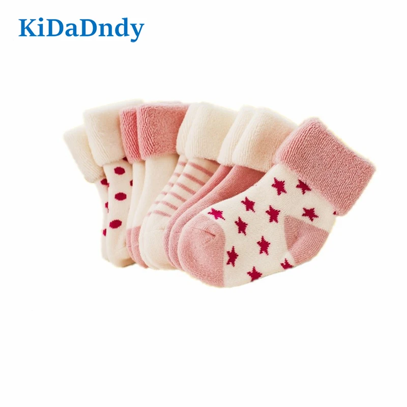 

KiDaDndy 0-3 year-old newborn baby socks 5 pairs of bags sold cotton baby socks thickened warm children's socks LCH106