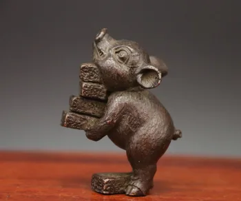 

5CM red Copper Bronze Chinese Zodiac Fengshui Animal Pig hog Carry bricks Statue