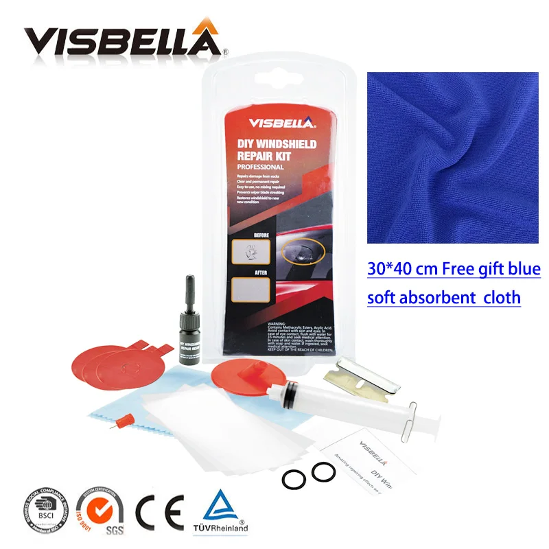 windshield repair kit with cloth