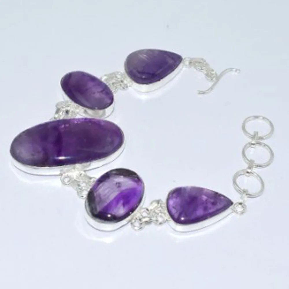 

Amethysts Bracelet Silver Overlay over Copper, 23.3cm , B3383