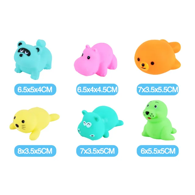 6Pcs/set Cute Soft Rubber Float Squeeze squishy Sound Dabbling Toys Baby Wash Bath Play Animals Toys Bath Toy