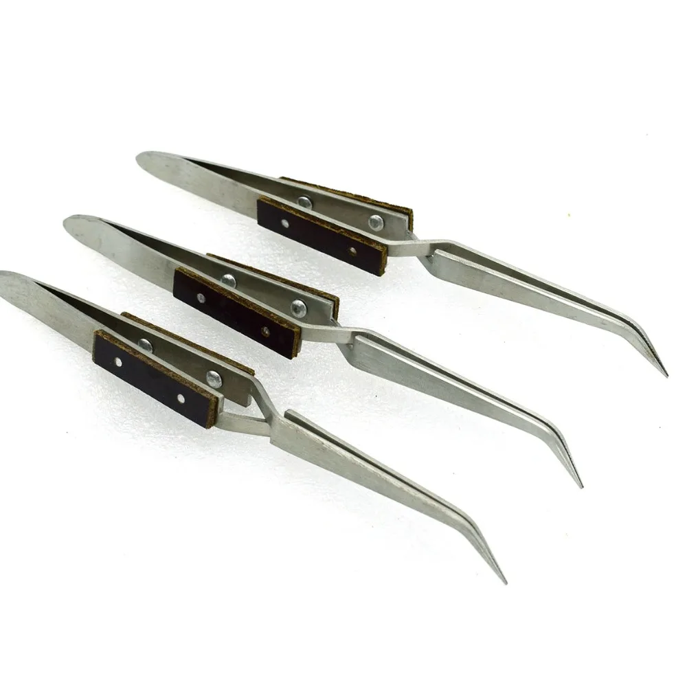 

SelfLocking Soldering Tweezers Bent Fiber Grip Reverse Action Cross Locking Gemstone Tweezer Jewelry Making Tool