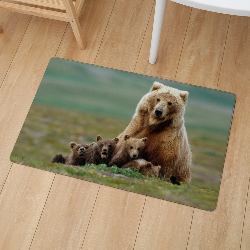 Cute Animal Wild Brown Bear PVC Leather Mats 46*76cm Waterproof Kitchen Carpet Entrance Non Slip Living Room Decor Door Mat | Дом и сад