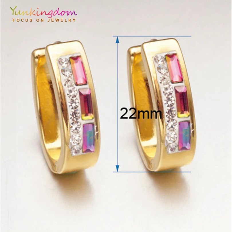 Yunkingdom блестящие цветные серьги-кольца с кристаллами для женщин, женские модные ювелирные изделия, серьги из нержавеющей стали UE0073