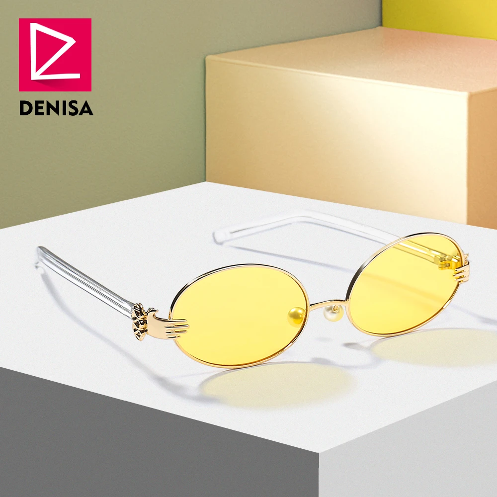 

DENISA Cute Vintage Oval Sunglasses Women Sexy Retro Girls Sun Glasses Clear Lens New Fashion UV400 gafas de sol mujer G17026