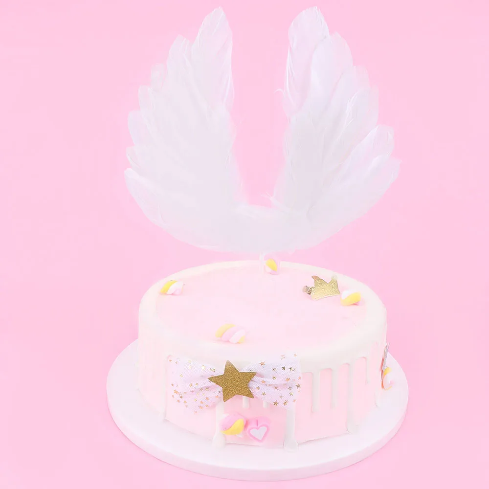1 шт. торт Топпер Крыло ангела белые крылья из перьев наклейка «с Днём рождения» декор выпечки DIY аксессуар романтические украшения