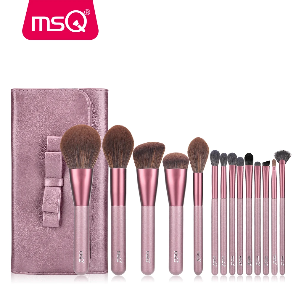 

MSQ 14PCS/Lot Makeup Brush Set Powder Foundation Make Up Brush Kits Eyeshadow Cosmetic Tools With PU Leather Case Purple