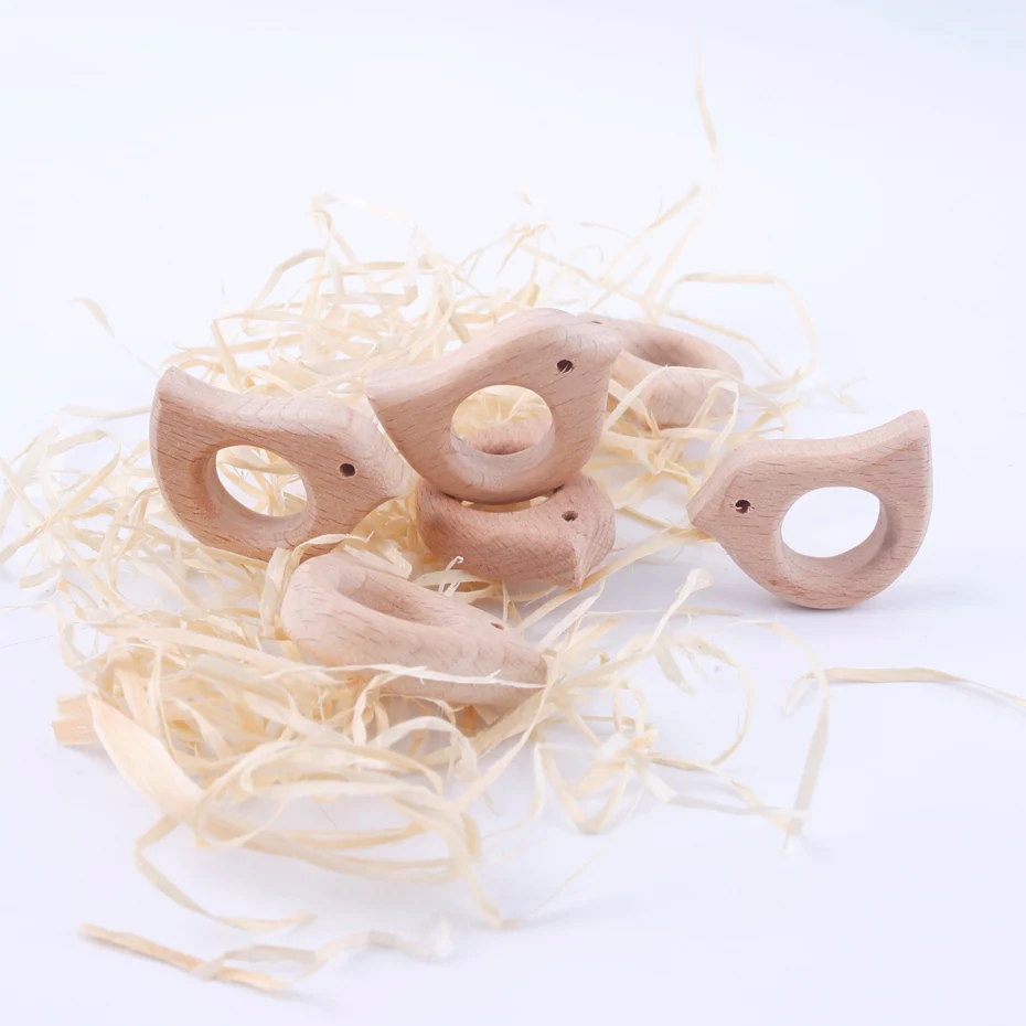 

Baby Teether 5pc Lovey Small Baby Beech Wooden Bird Teether Baby Nursing Rodent DIY Accessories Pendant Sensory Toy Baby Goods