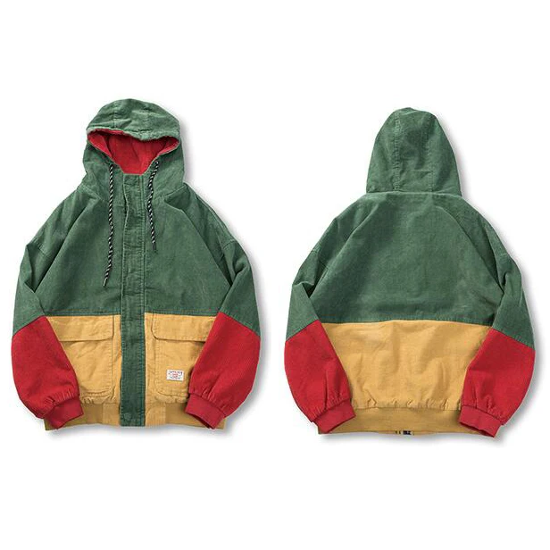 В стиле «хип-хоп», толстовка с капюшоном Свободная куртка Для мужчин зимняя Вельветовая куртка Harajuku красный, из кусков, для новорожденных мальчиков, куртки с капюшоном на осень Курточка бомбер пальто регги, Ямайка - Цвет: B77106 Green