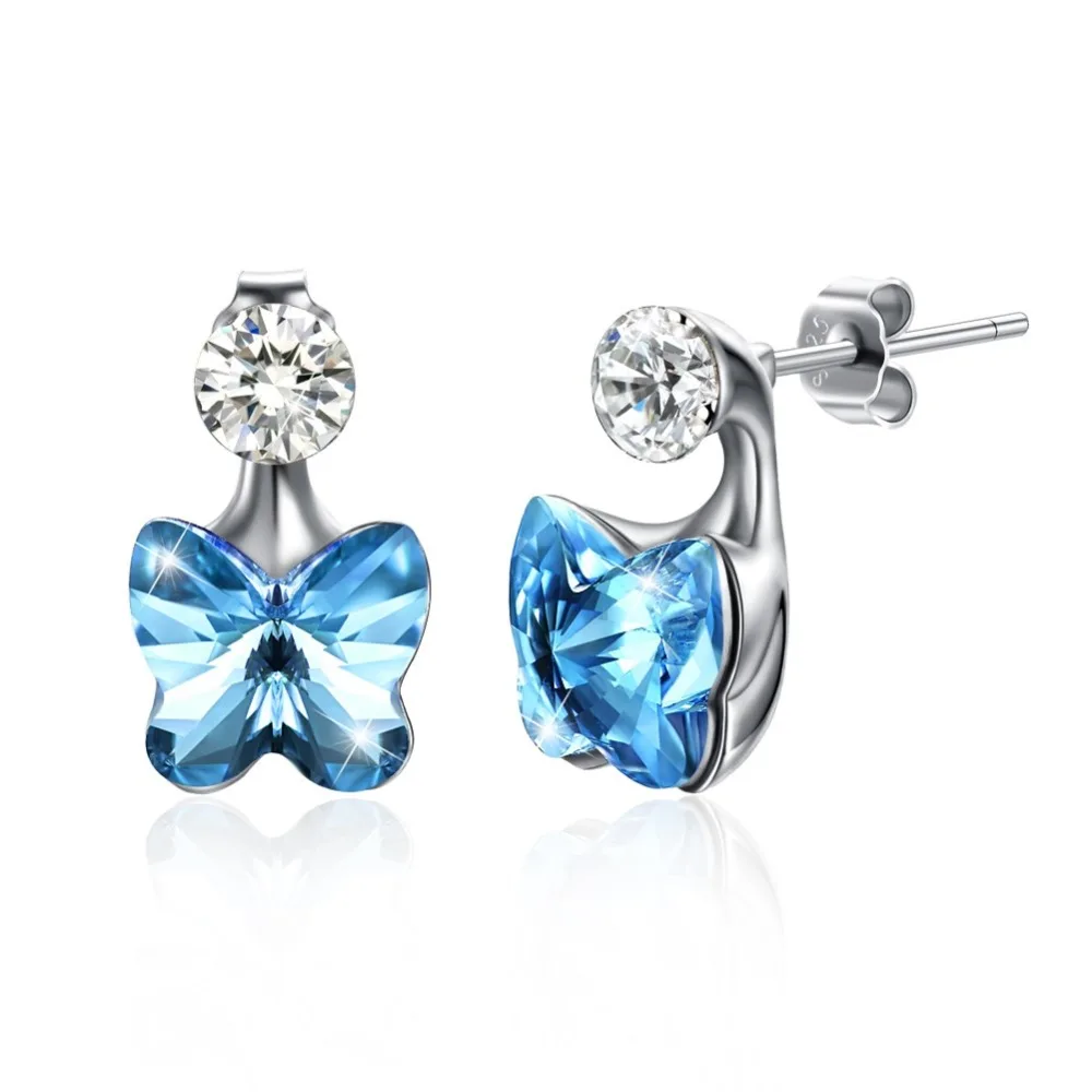 LEKANI кристаллы от Swarovski серьги гвоздики с голубыми кристаллами и бабочками 925