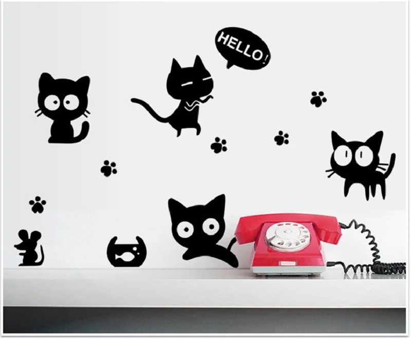 Cute Cat Wall Decal Removable Stickers Vinyl Art Quote Bedroom Mural