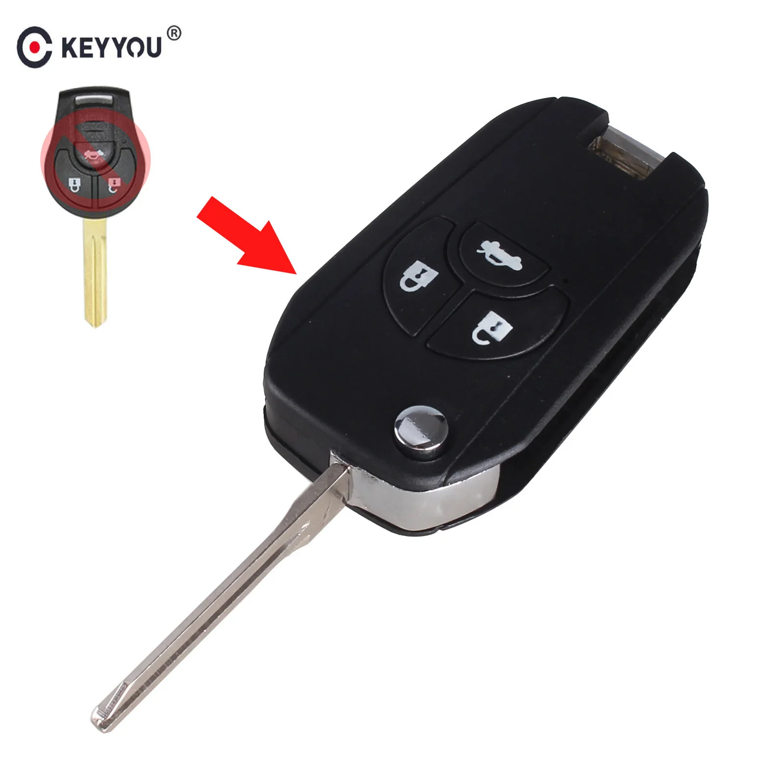 

KEYYOU Flip Folding Remote Key Shell For Nissan Sylphy 3 Buttons Switch Blade Fob Replacement Uncut Blank Key Case
