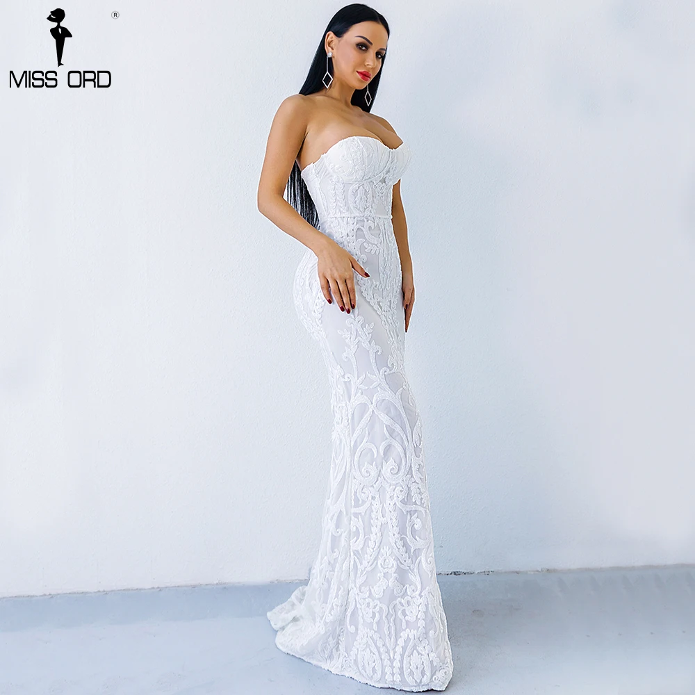 Online Missord 2019 Sexy New Bra Off Shoulder Retro Geometry Sequin Female Dresses Floor Length Party Elegant Dress FT8888 1