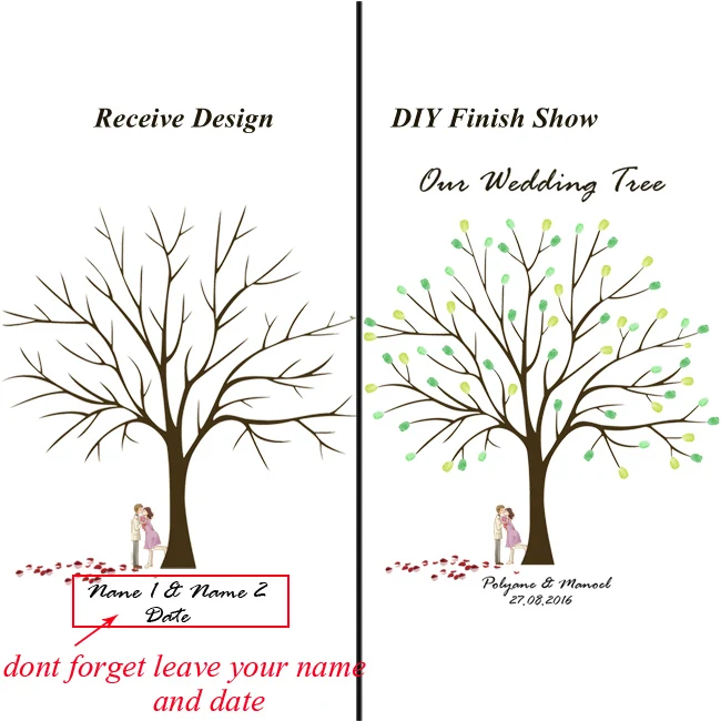 DIY Свадебное дерево отпечаток пальцев Подпись гость книга подарок на день рождения печатная живопись вечерние блага Индивидуальные без рамы холст живопись - Цвет: 026