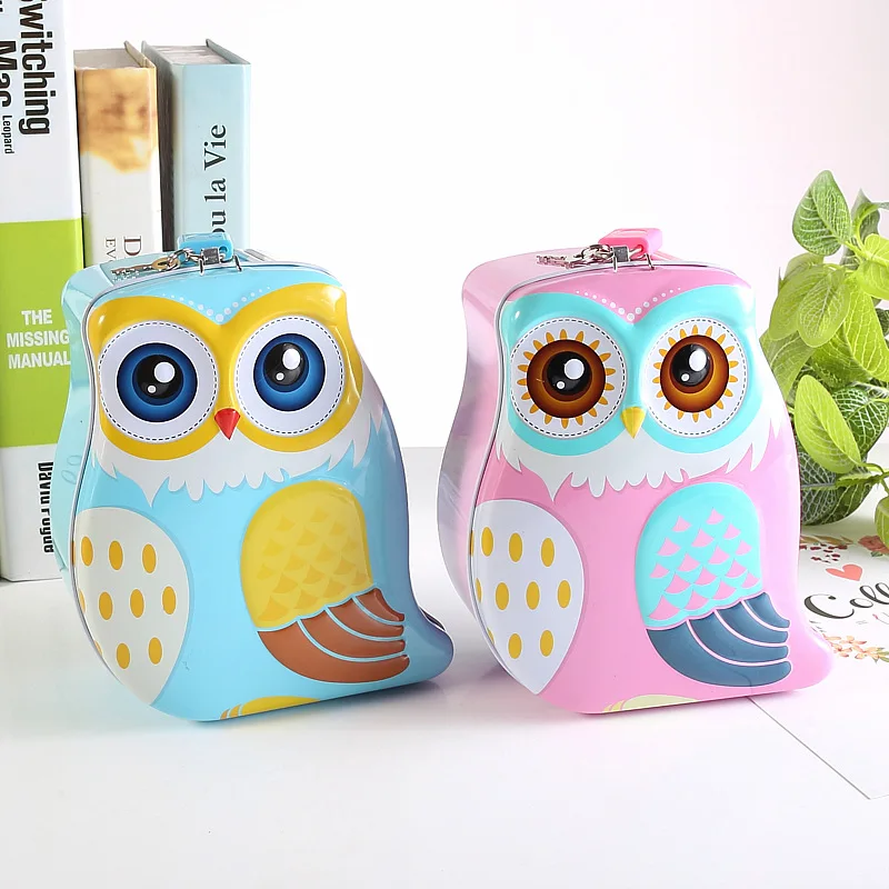 

16.5*13CM Fashion Metal Piggy Bank Animal Owl Retro Creative Money Box Reward Desk Storage Kids Birthday Christmas Gift Fashion