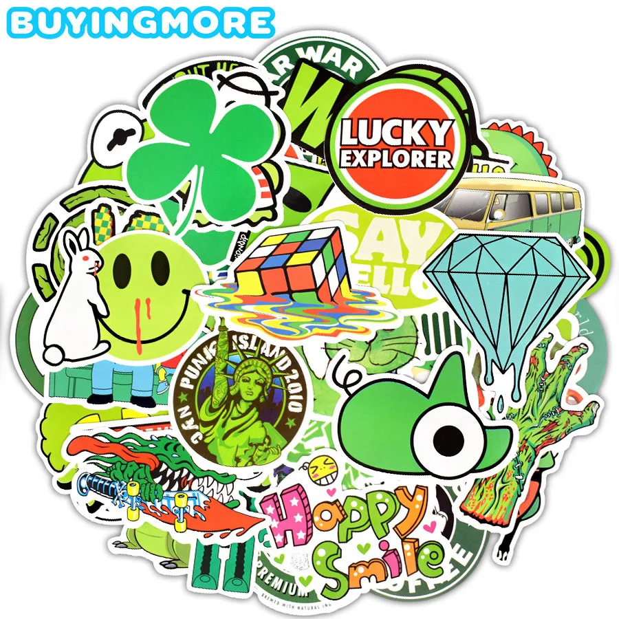 

50 PCS Green Style Cartoon Sticker Funny Graffiti Anime Decals Stickers Toys to DIY Laptop Luggage Skateboard Guitar Car Bicycle