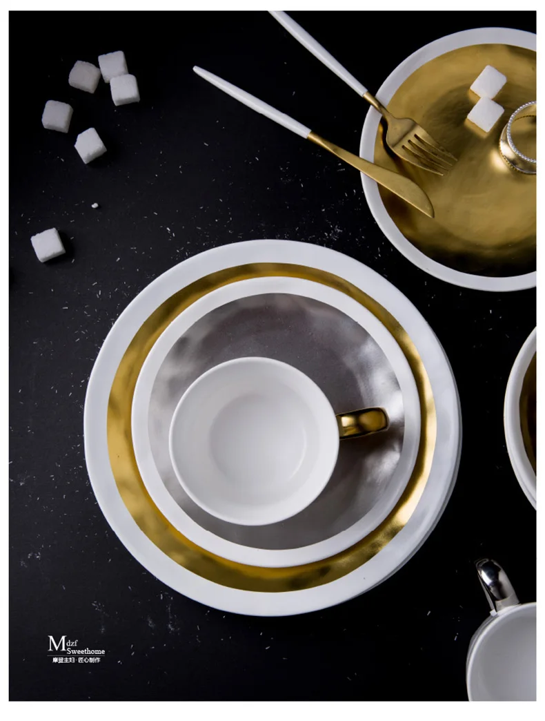 Европейская креативная Золотая и серебряная серия керамической посуды кружка миска тарелка с вестерном стейк тарелка Высокая Западная Посуда