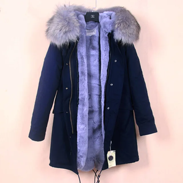 Best price at $175 Cheap 2016 winter plus size genuine fur long army green jacket women thick parkas raccoon natural real fur coat hooded casaco feminino