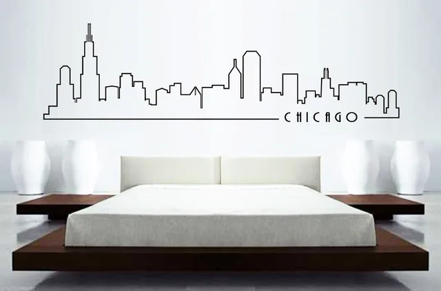 chicago skyline mural wall sticker home decor skyline building mural