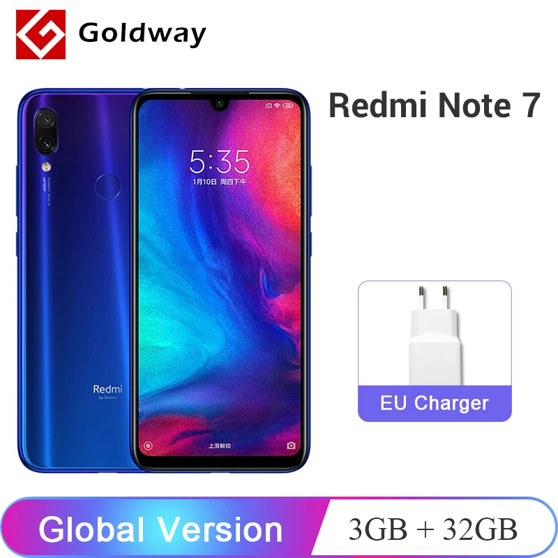 

Global Version Original Xiaomi Redmi Note 7 3GB RAM 32GB ROM Snapdragon 660 Octa Core 4000mAh 48MP Camera Cellphone FCC CE