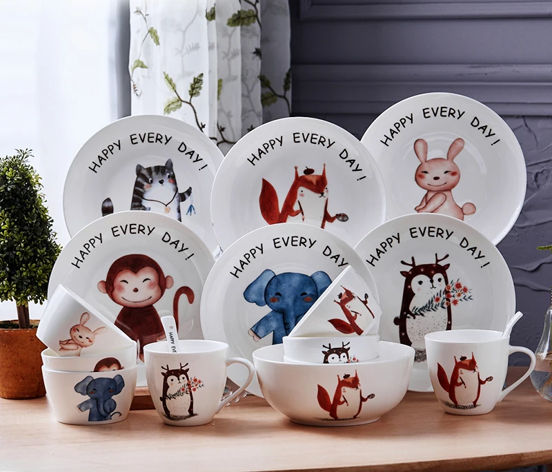 22pcs/set, bone china children dinnerware set, ceramic animal bento