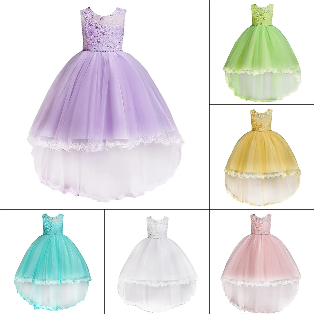 

Children Kids Girl Dress Mesh Sleeveless Round Collar Princess For Performance Party Wedding NSV775