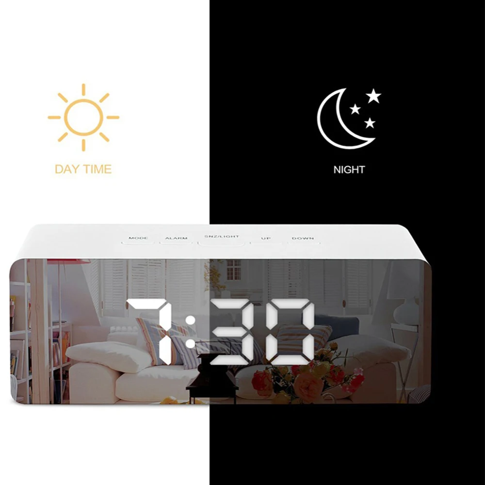 Многофункциональный светодиодный зеркальный будильник цифровые часы Повтор большого времени дисплей Настольный Будильник Despertador