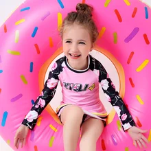 FIGOBELL, новинка года, Летний милый розовый купальник с принтом розы для девочек, Раздельный купальный костюм из двух предметов детский розовый купальник